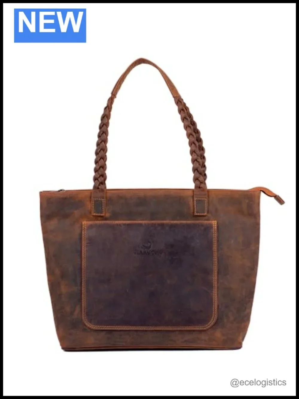 Full Grain Leather Tote Bag for Women Spacious Work Travel Handbag Secure Zip